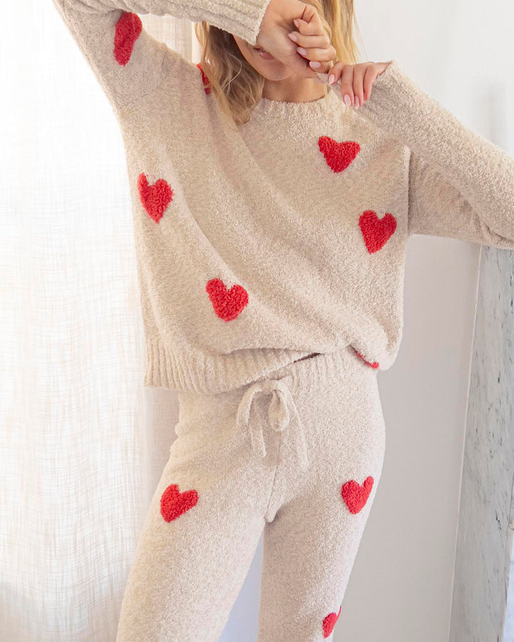 Fuzzy Sweater Hearts PJ Set
