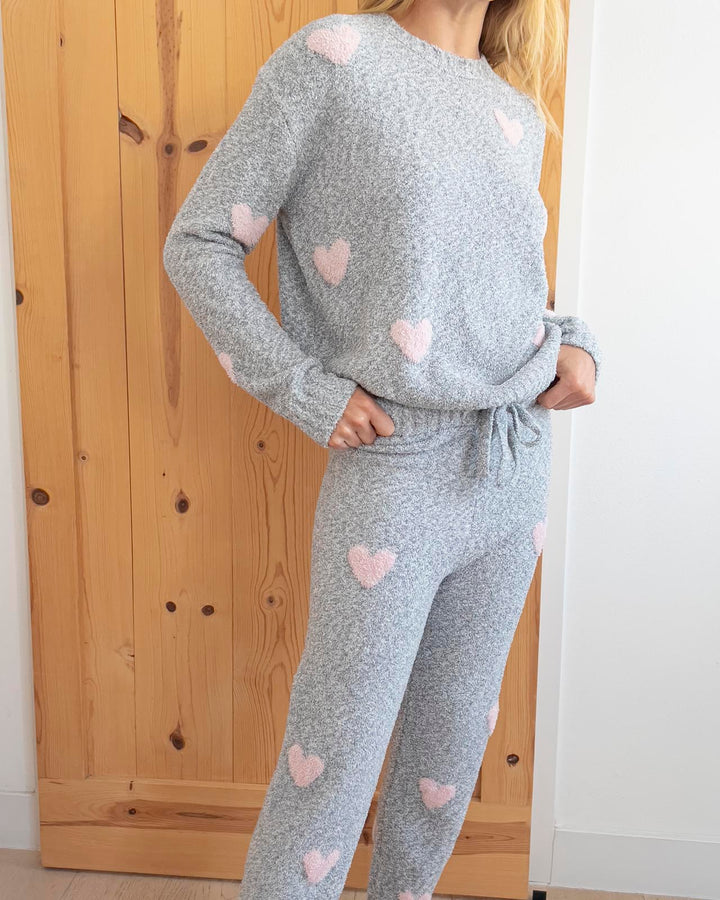 Fuzzy Sweater Hearts PJ Set
