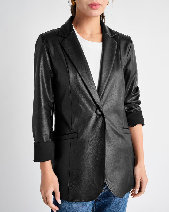 Vegan Leather Cut Out Blazer - Black