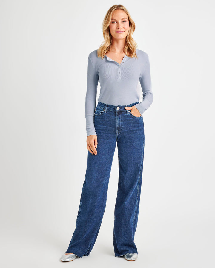 Light Wash Straight Leg Raw Hem Jean