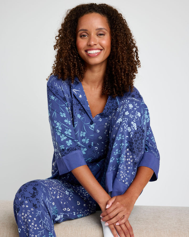 アシードンクラウドFlower Blue Print Pajama shirt ASEEDONCLOUD アシードンクラウド Flower Blue Print Pajama