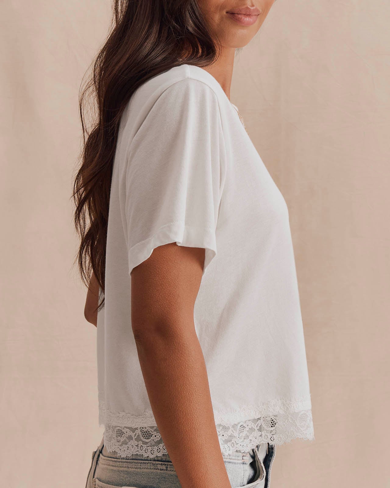 Lainey Lace Trim Short Sleeve Tee | Splendid