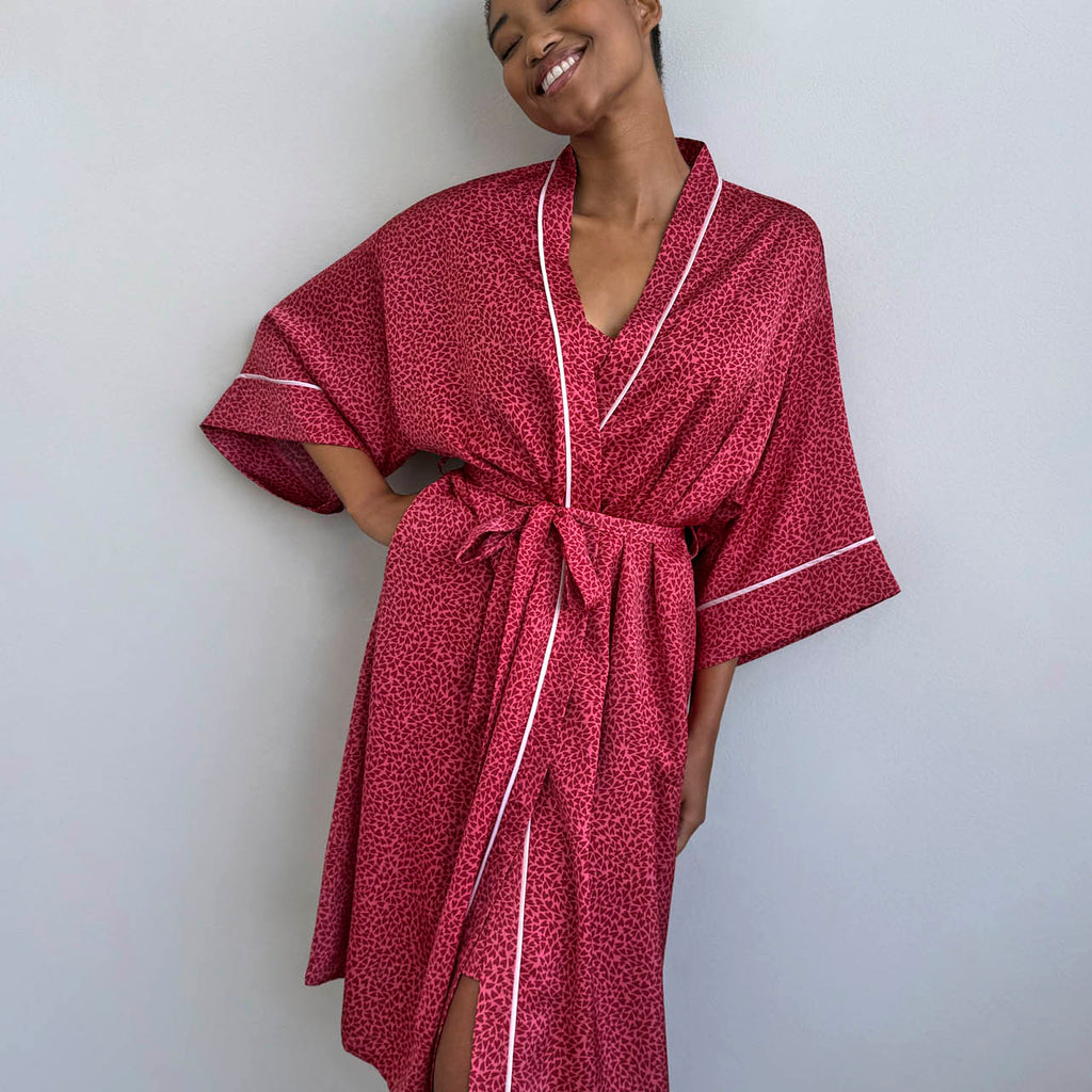 red silk robe dress Red Silk Kimono Sleeve Dress, Boho Maxi Dress, Wide Sleeve Evening Gown, Loose Fit Satin Kaftan, Luxury Homewear, Elegant Long Dress