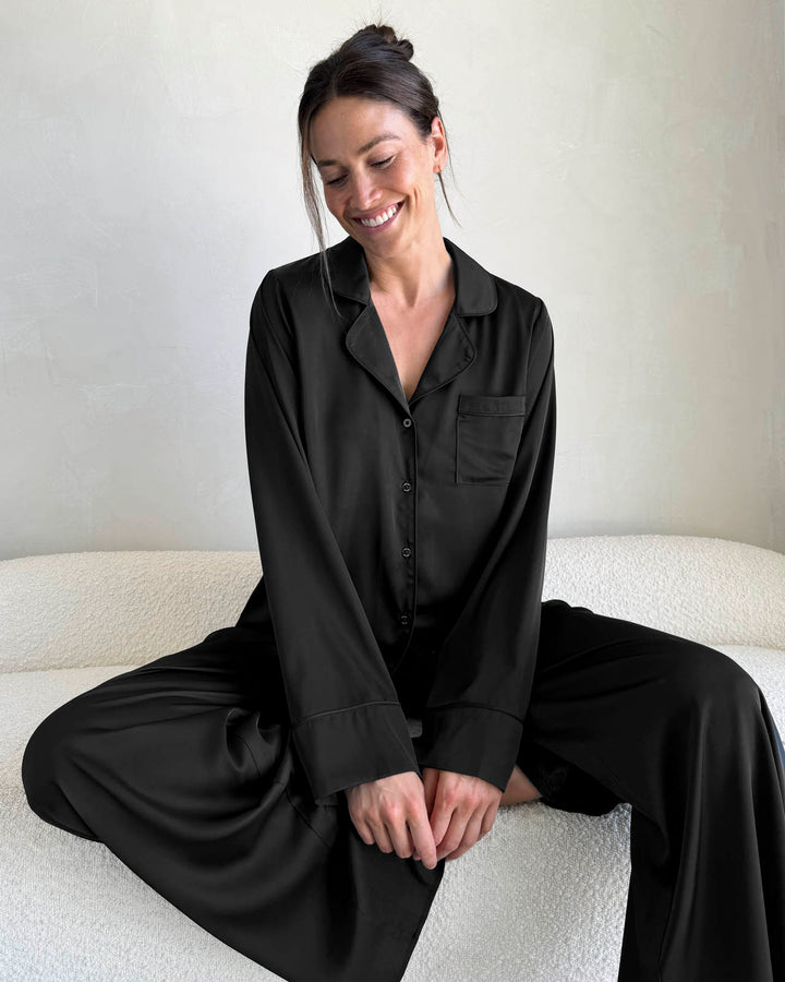 Black Satin Silk PJ Set Splendid