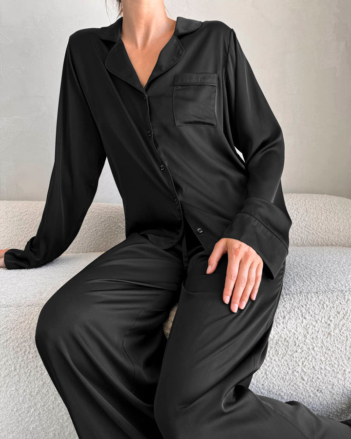Black Satin Silk PJ Set Splendid