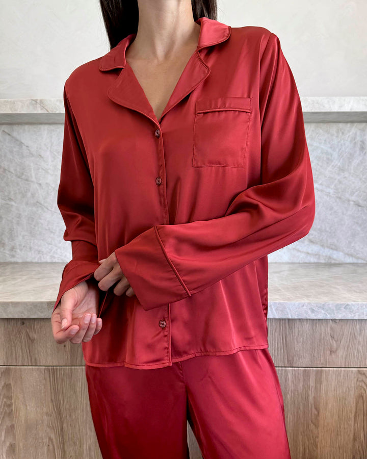 Red Satin Silk PJ Set Splendid - Main Image