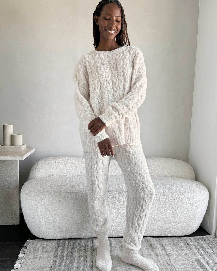 Wide Leg Womens Cable Knit Tracksuit Cable Knit Piece Set ANRABESS Women Piece Outfits Sweater Lounge