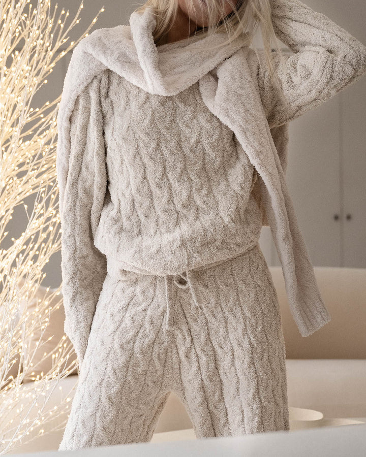 Ivory Fuzzy Cable Knit Sweater PJ Set