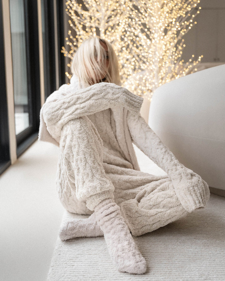 Ivory Fuzzy Cable Knit Sweater PJ Set