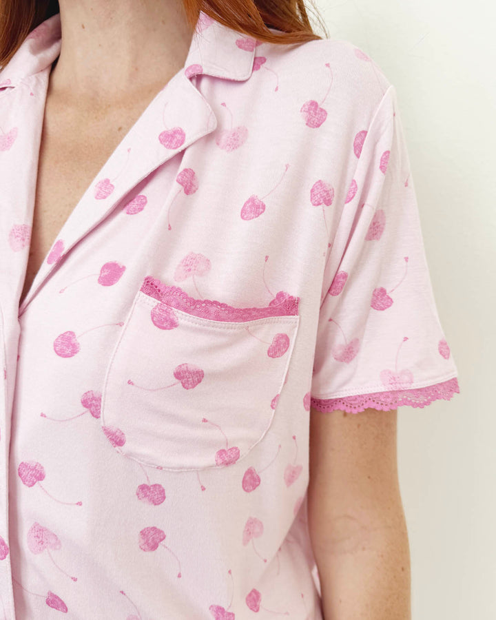 Cherry Heart Notch Collar and Short Sleep Set