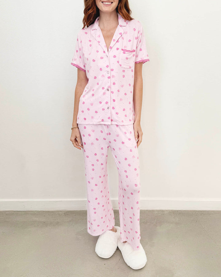 Cherry Heart Notch Collar and Crop Pant Sleep Set | Splendid