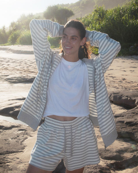 Stripe Terry Zip Up Hoodie | Splendid