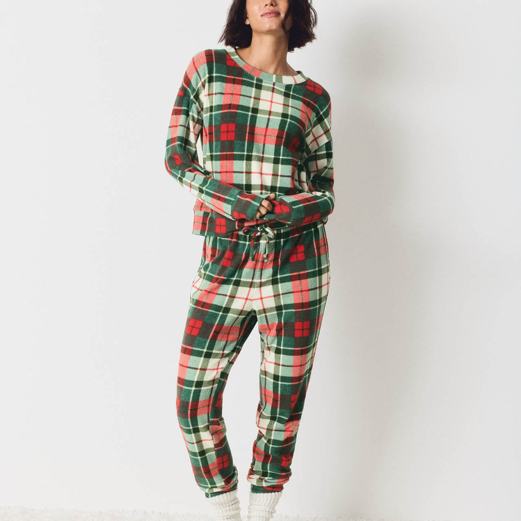 Splendid Holiday Plaid Marna Waffle Thermal PJ Set