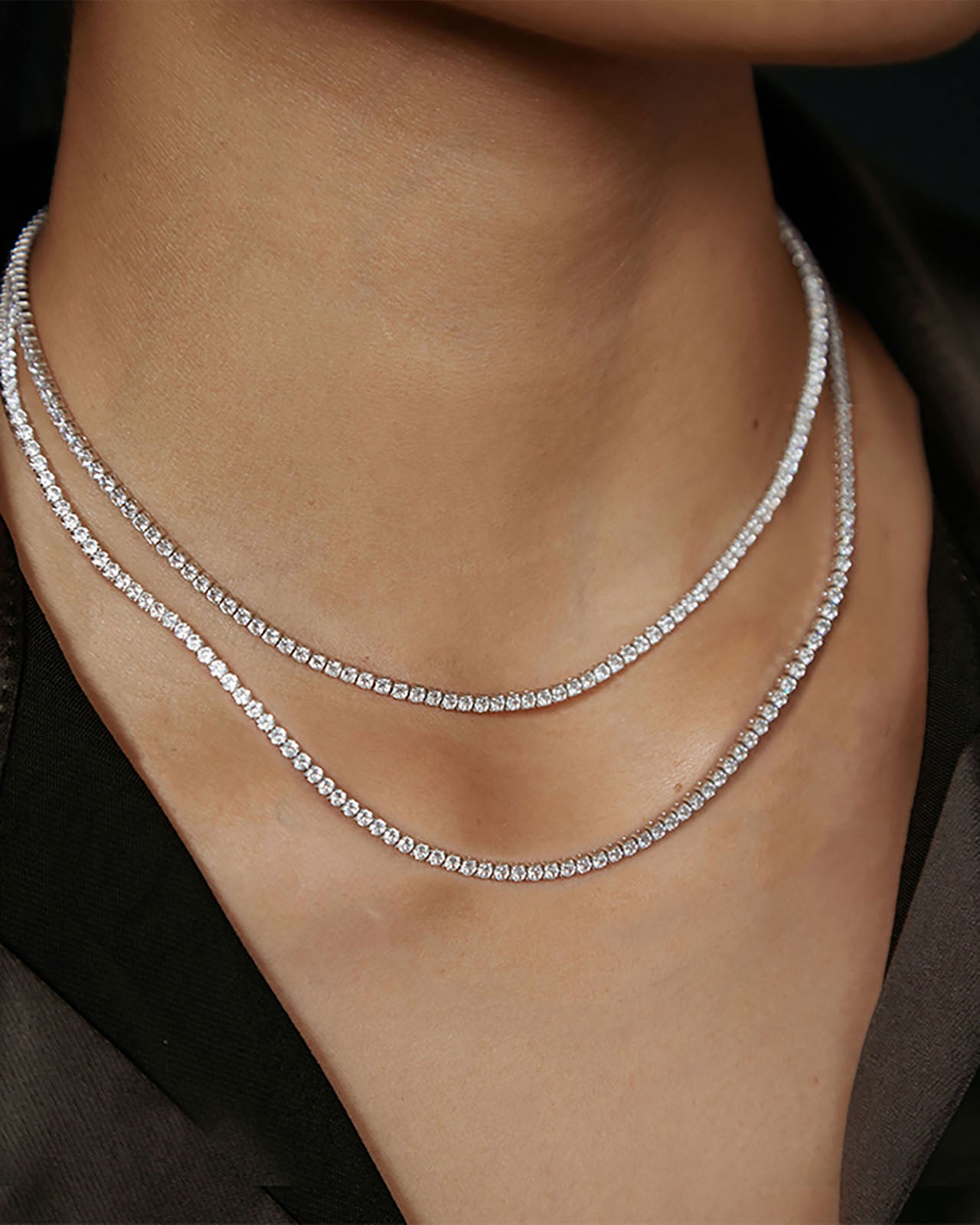 『SA NECKLACE SILVER』 Shashi Layered Tennis Necklace | Splendid