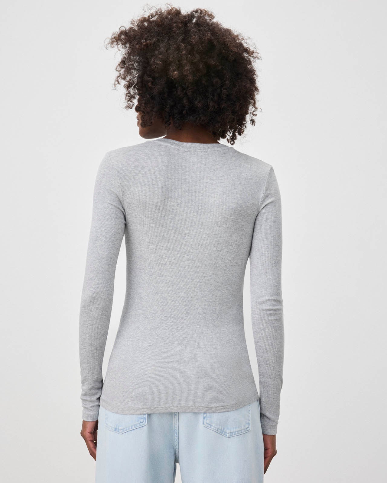RIB V NECK TOPS CLANE グレー Casual Comfy Heather Gray V-neck Top - Staple Top – Shop the Mint