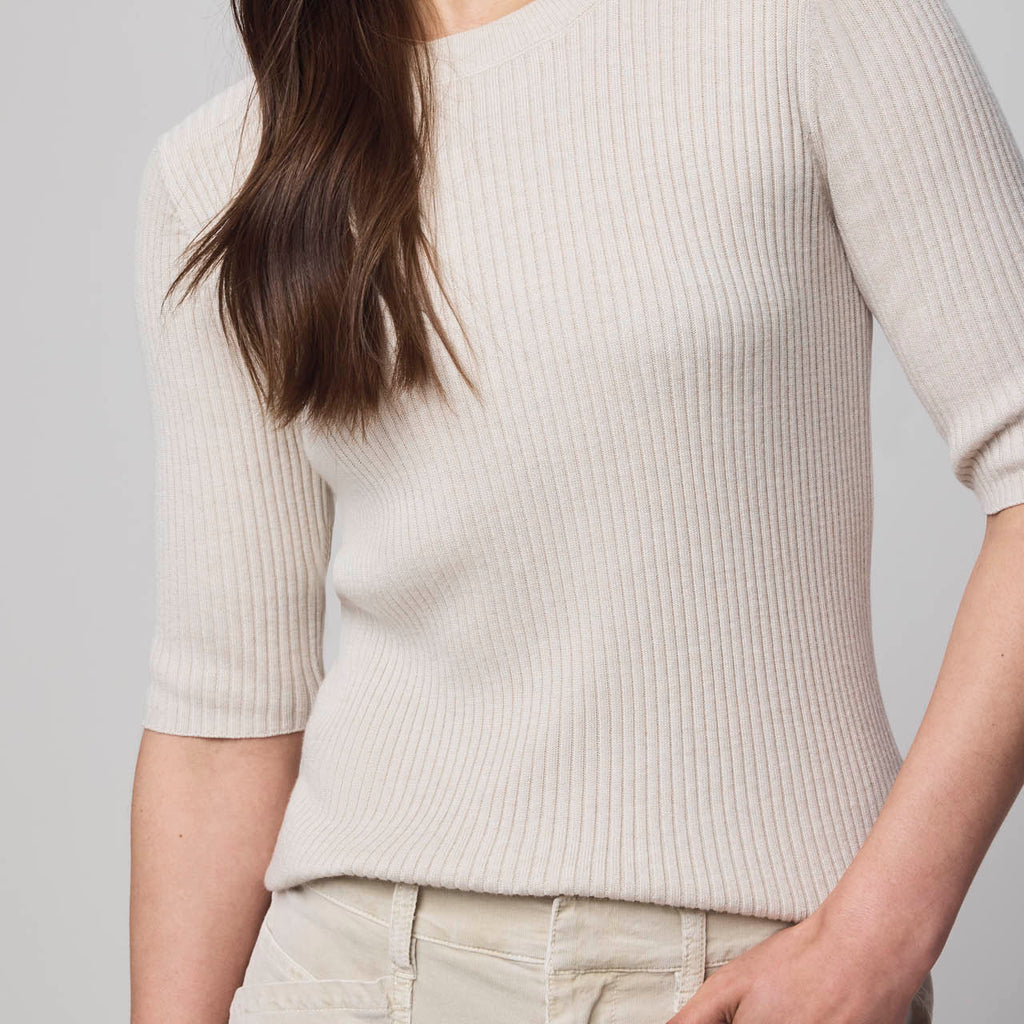 Splendid Womens Ribbed Elbow Sleeve Top Cream XL Sustainable Recycled Material