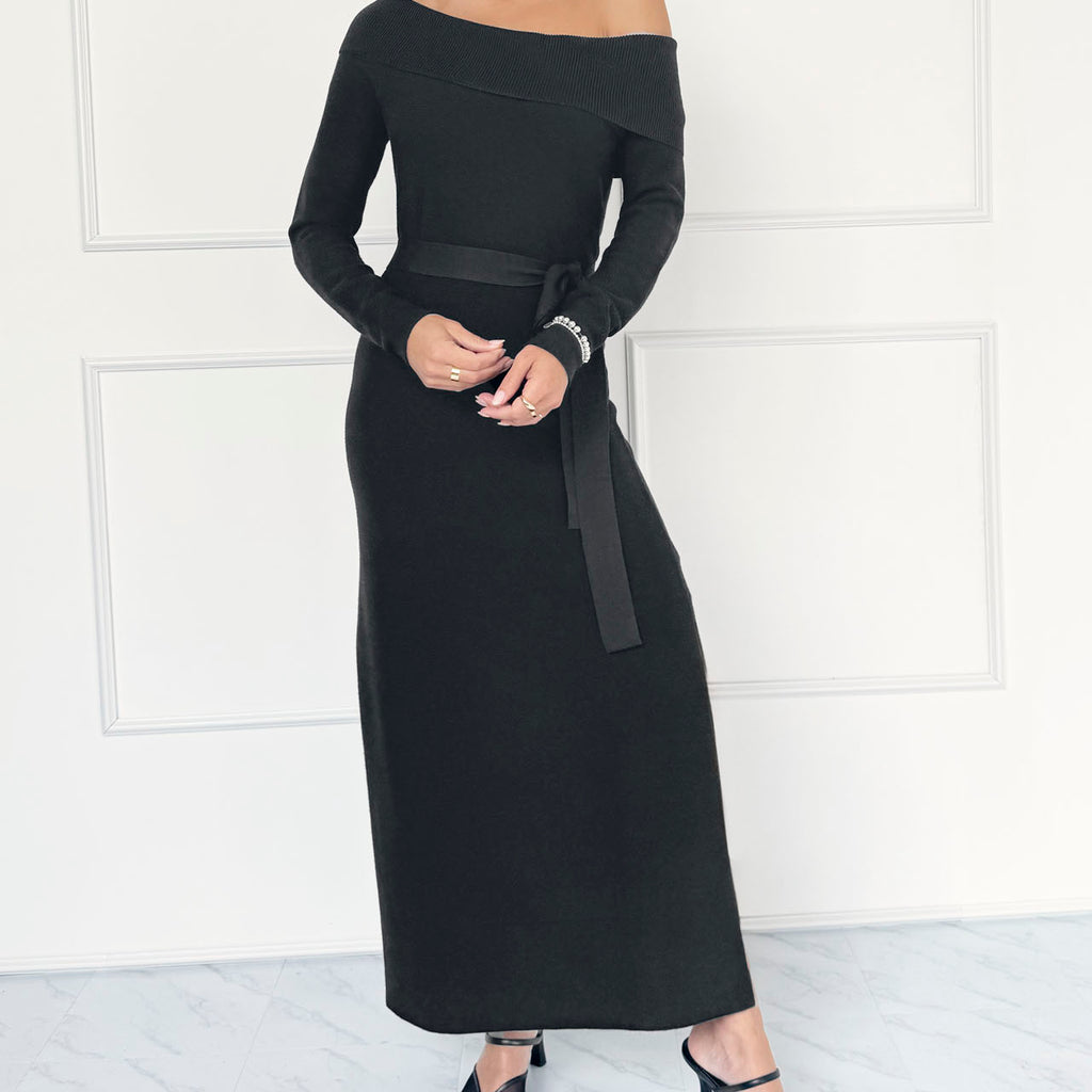 splendid sweater dress x @cellajaneblog Over the Shoulder in Black at Nordstrom, Size X-Small Women's Shift Formal & Colors:Blush Blogger Becky Hillyards texture SUKIENKA