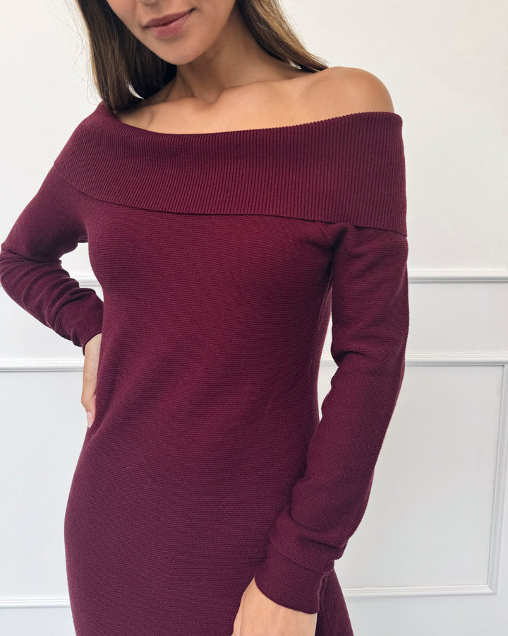 Ameri UND SWITCH FLARE KNIT DRESS バーガンディ Edited by Hunter McGrady Women's Flare Midi Sweater Dress