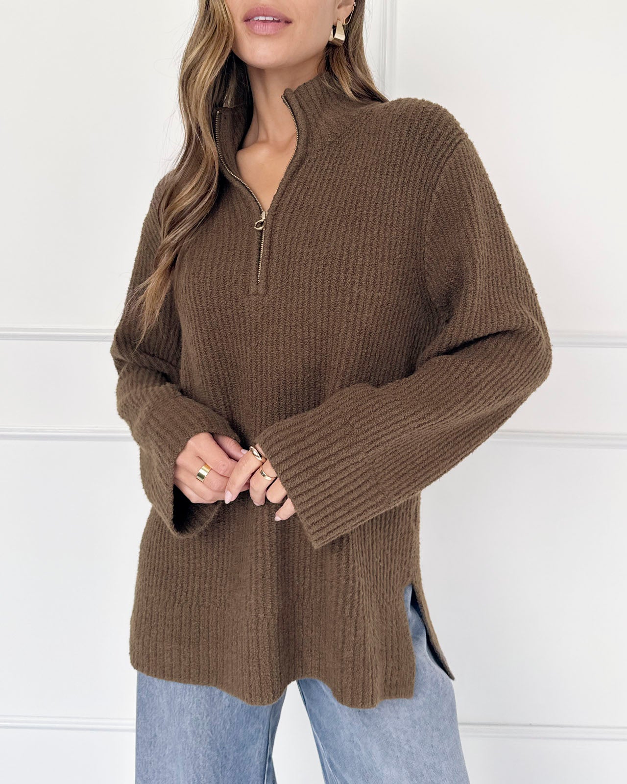 トップス bijoubutton bubble cropped knit sheller Splendid x @Cellajaneblog Quarter Zip Sweater | Splendid