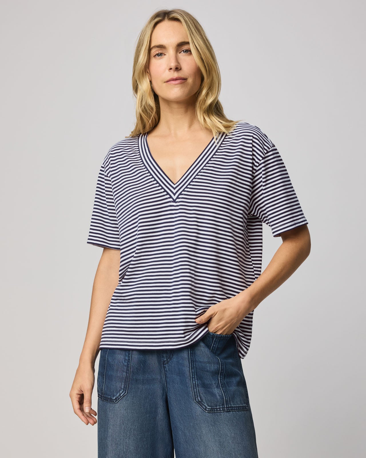 Kacey Striped V-Neck Tee | Splendid