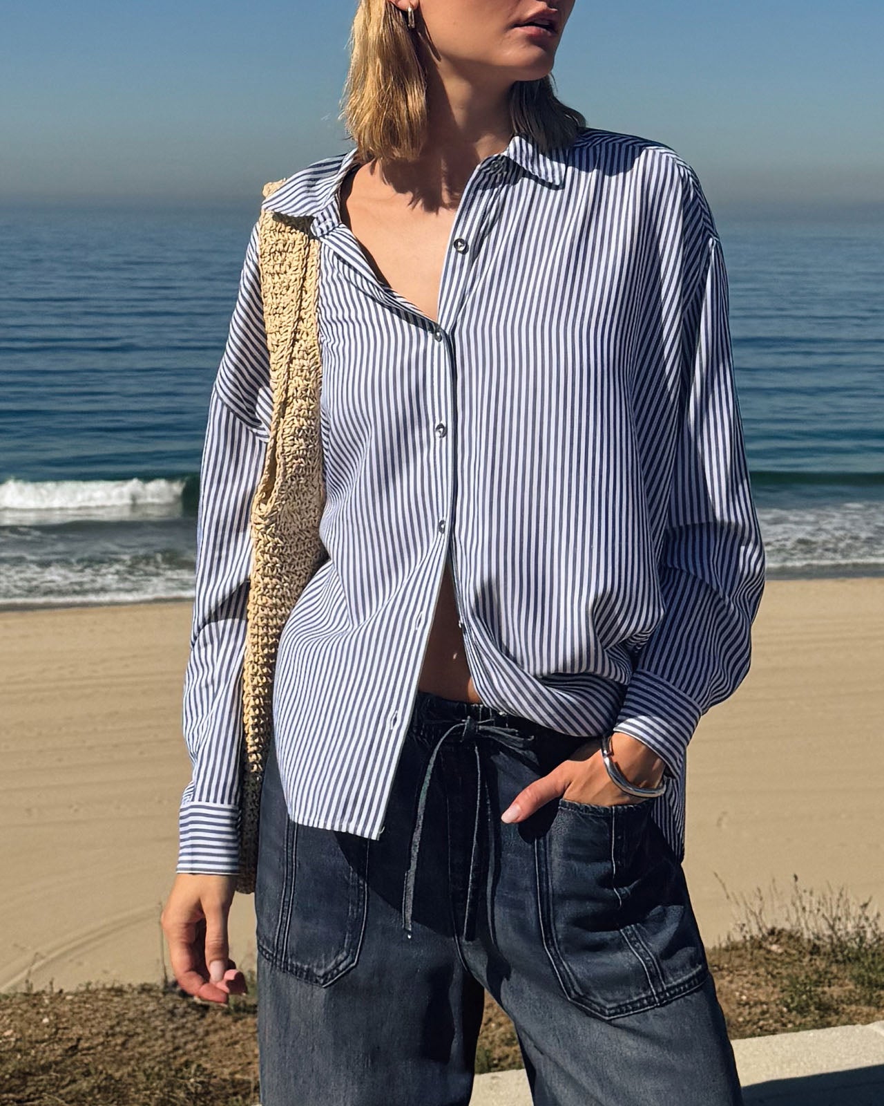 Ella Navy Stripe Button Down | Splendid