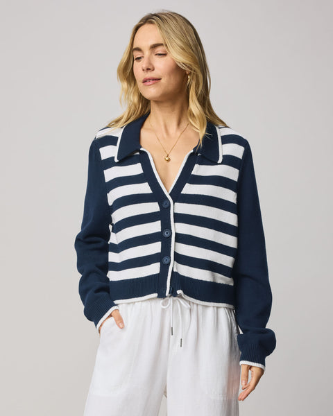 Nicolette Striped Polo Cardigan | Splendid