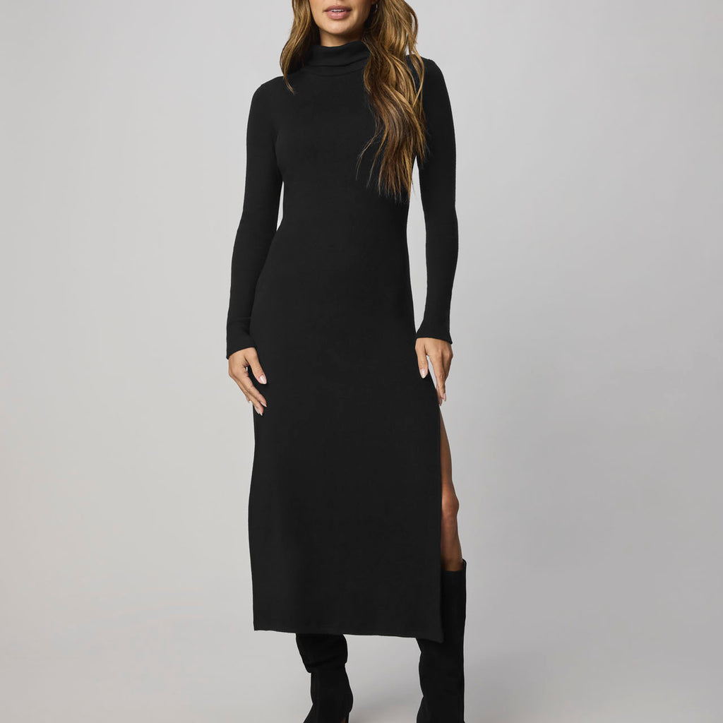 green emerald velvet dress Marcella | Baxter Turtleneck Long Sleeve Dress in Black | Women's Size XL | Sustainable European Jersey main image 1