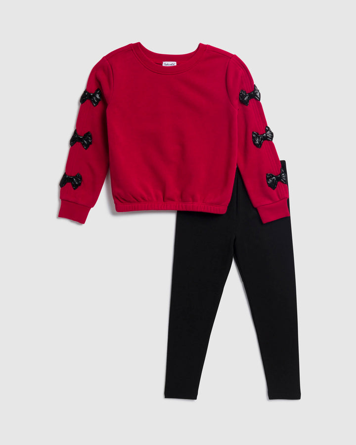 Toddler Girl Shiny Bow Sweatshirt Set