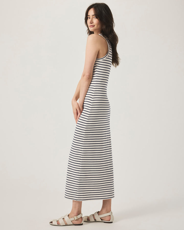 black white striped maxi dress Raven Striped Knit Midi Dress / Black/White | MESHKI main image 1