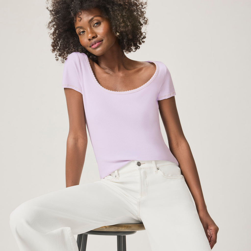 Women's Heritage Cable Short Sleeve Tee in Peach from Crew Clothing