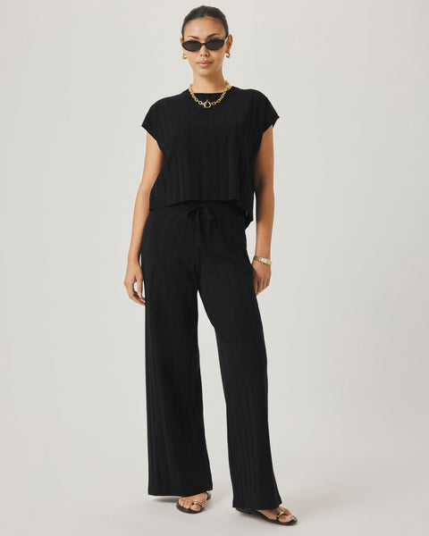 Splendid x @Cellajaneblog Wide Rib Pant in Black | Splendid