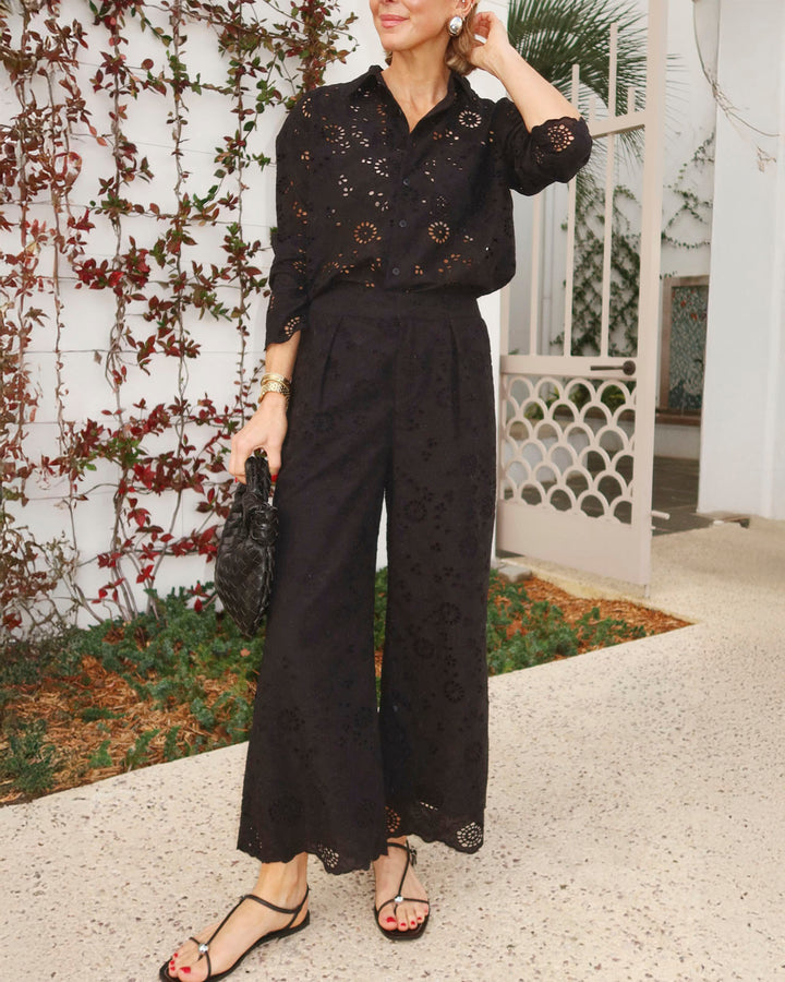 パンツ BEEDEN L EYELET SEMI LOOSE DENI Splendid x @Cellajaneblog Eyelet Pant in Black | Splendid