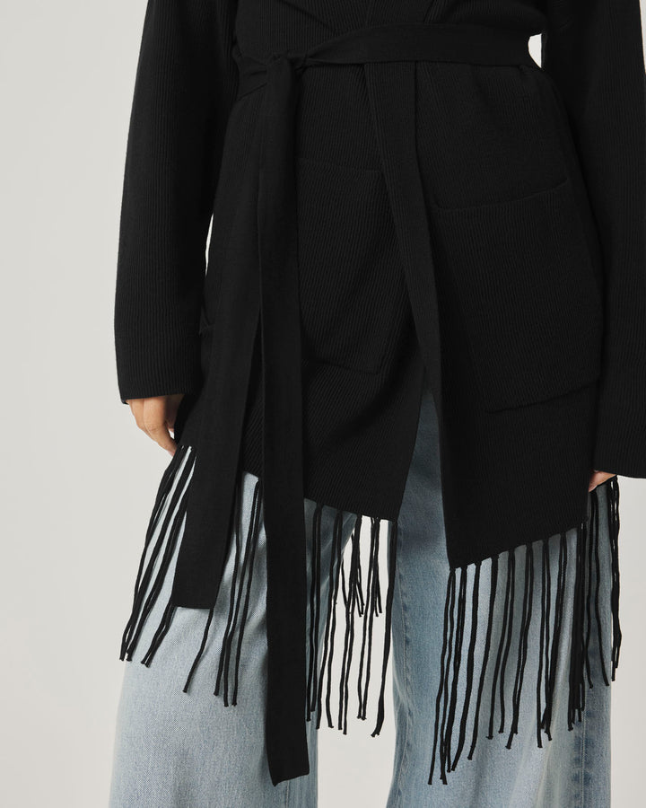 Splendid x @Cellajaneblog Fringe Open Cardi in Black | Splendid
