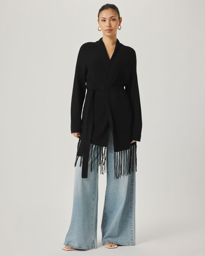 Splendid x @Cellajaneblog Fringe Open Cardi in Black | Splendid