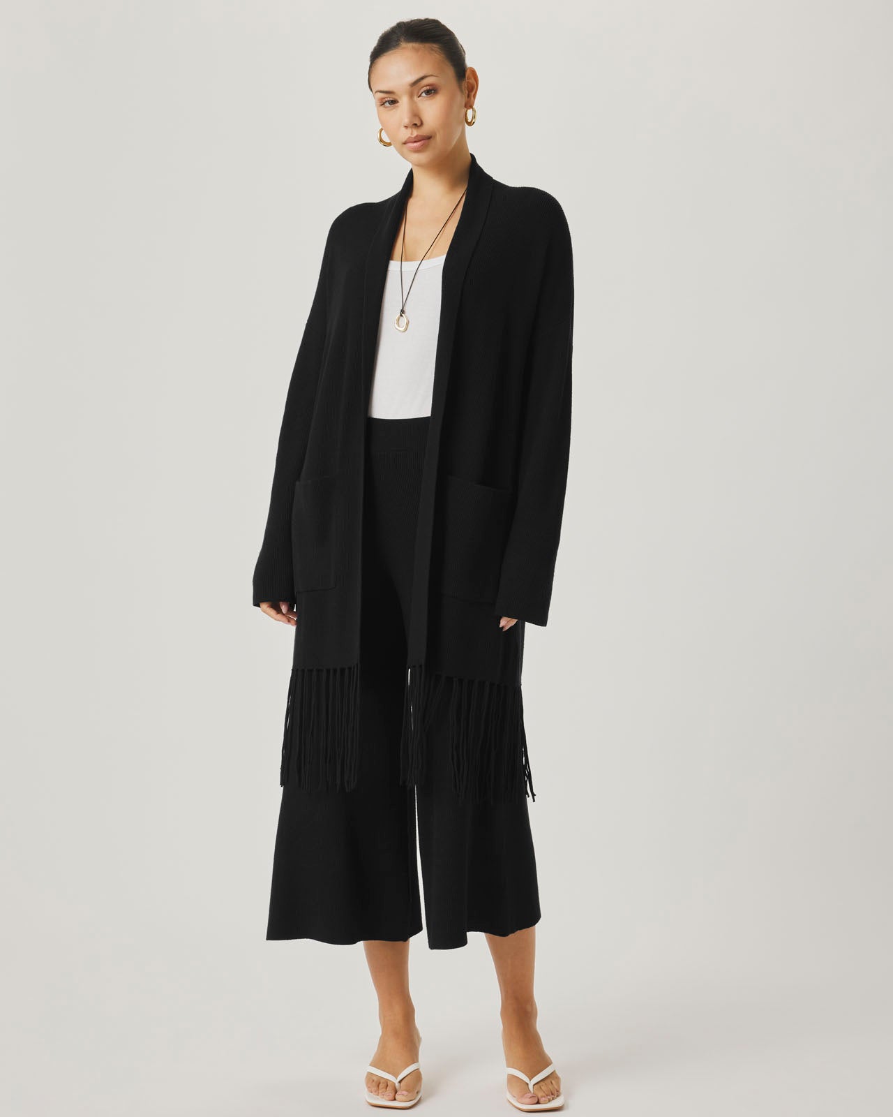 Splendid x @Cellajaneblog Fringe Open Cardi in Black | Splendid