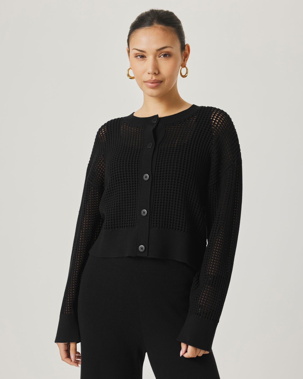 Splendid x @Cellajaneblog Open Stitch Cardi in Black | Splendid