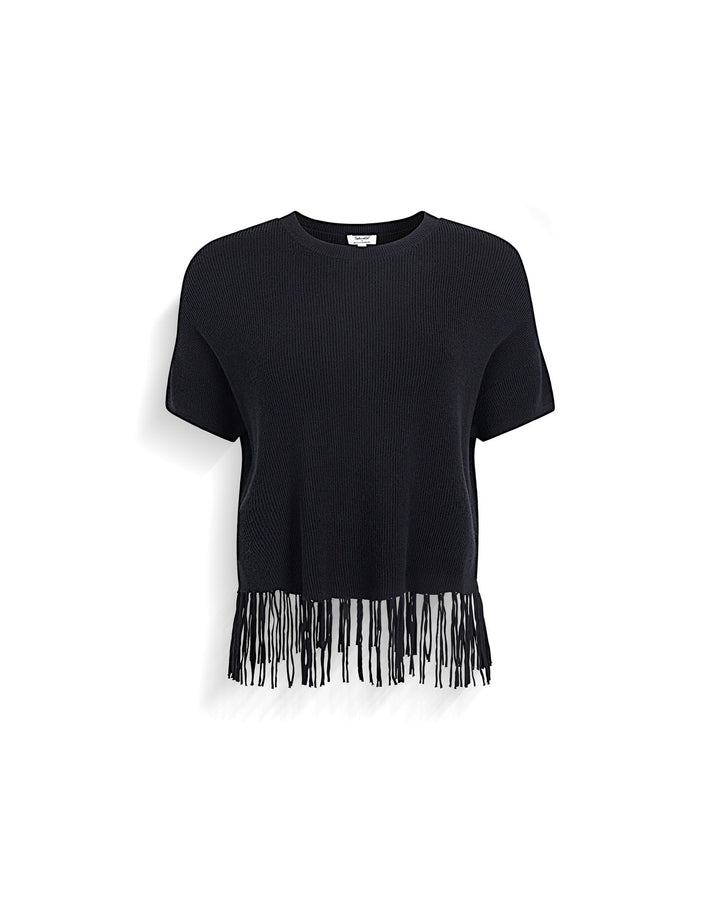 Splendid x @Cellajaneblog Fringe Sweater in Black | Splendid