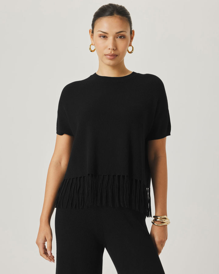 Splendid x @Cellajaneblog Fringe Sweater in Black | Splendid