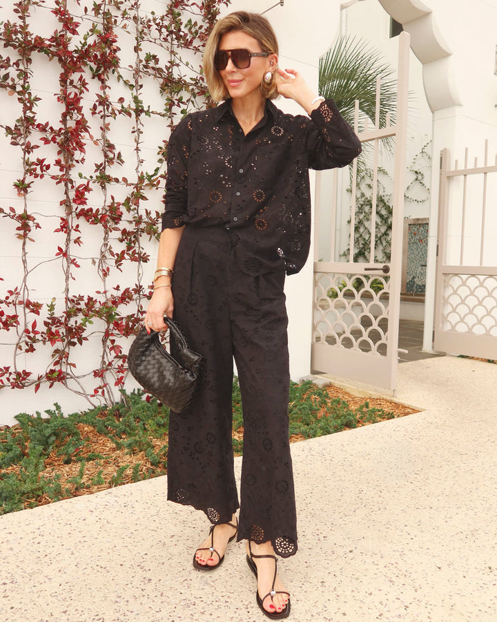 Splendid x @Cellajaneblog Eyelet Button Down in Black | Splendid