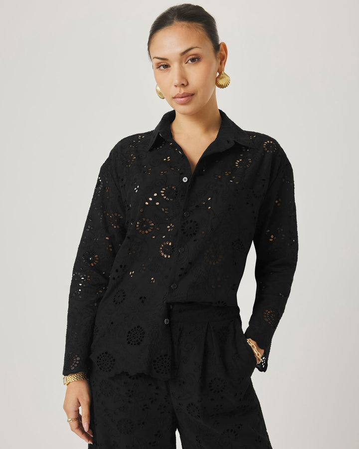 Splendid x @Cellajaneblog Eyelet Button Down in Black | Splendid