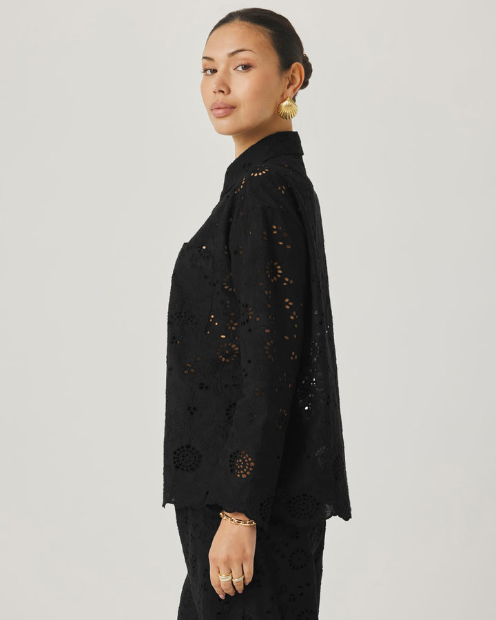 Splendid x @Cellajaneblog Eyelet Button Down in Black | Splendid