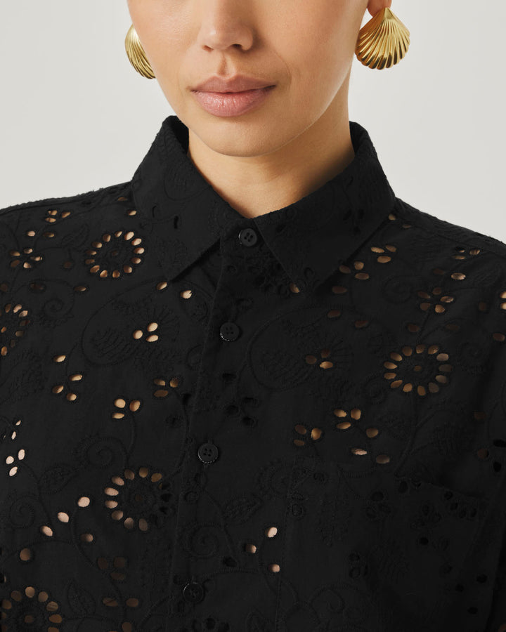 Splendid x @Cellajaneblog Eyelet Button Down in Black | Splendid
