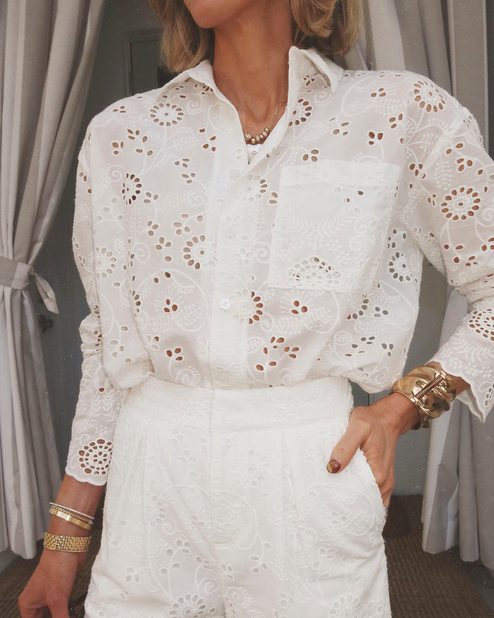 Splendid x @Cellajaneblog Eyelet Button Down in White | Splendid