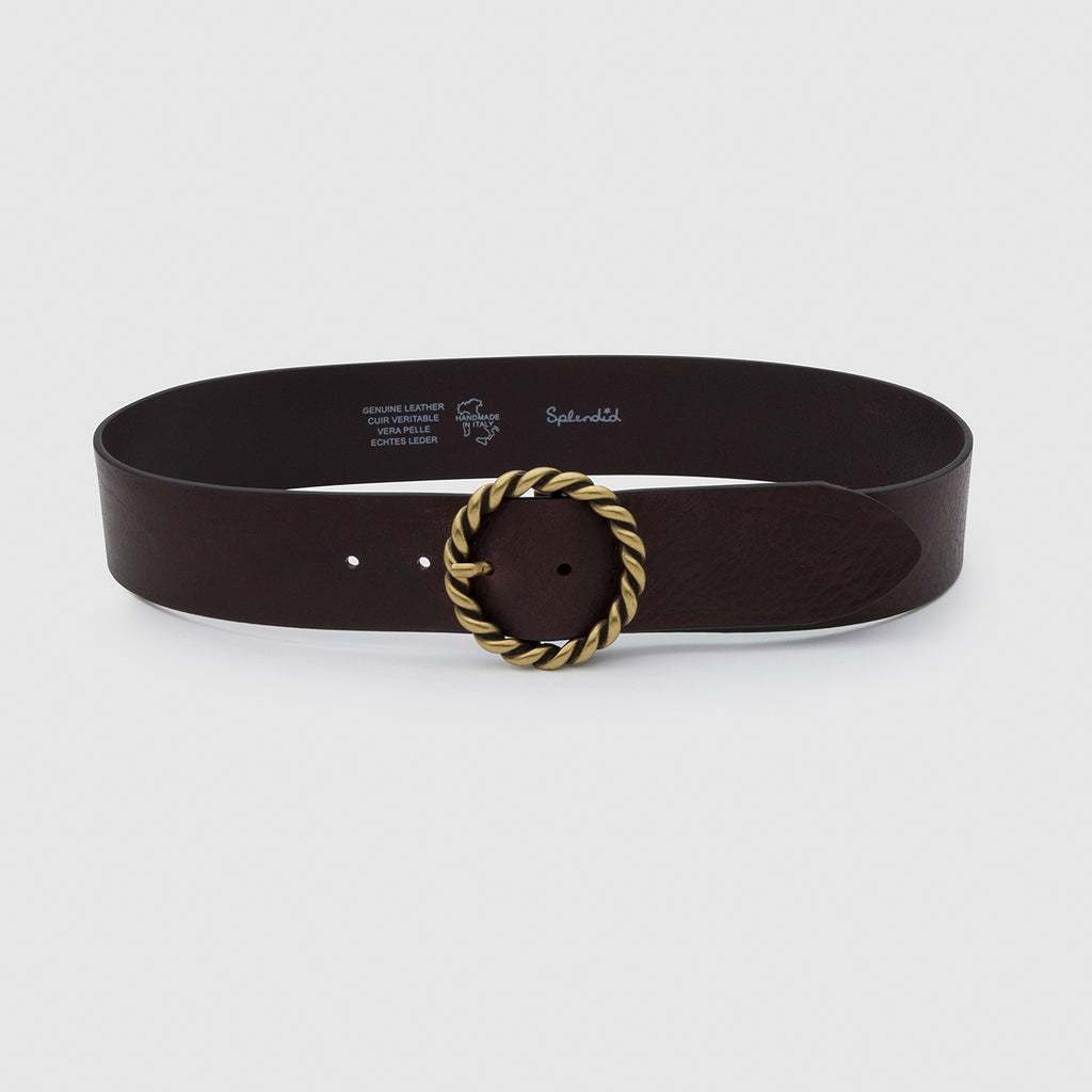 Wide Leather Belt with Metal Rope Twist Buckle | Splendid display picture 1