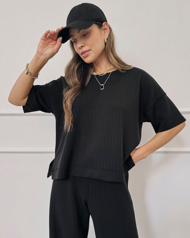 Splendid x @ Cellajaneblog Rib Scuba Short Sleeve Sweatshirt