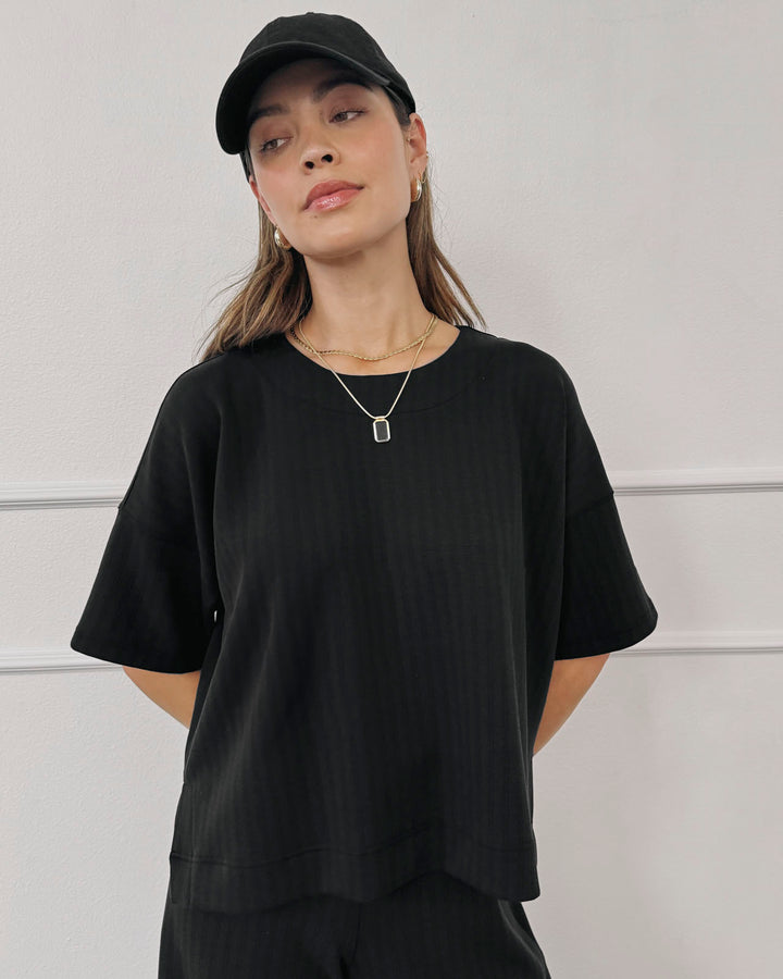 Splendid x @ Cellajaneblog Rib Scuba Short Sleeve Sweatshirt
