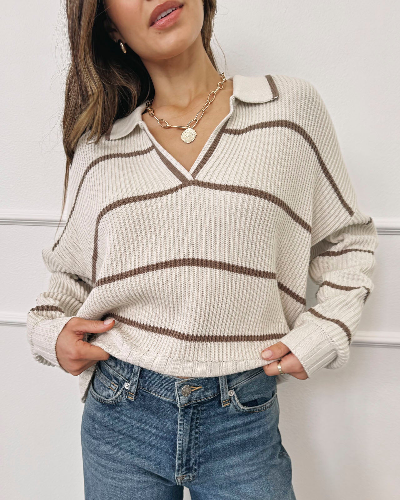 C.E CAVEMPT シーイー STRIPE COLLARED SWEAT L Women's Sucker for Summer Top | Columbia