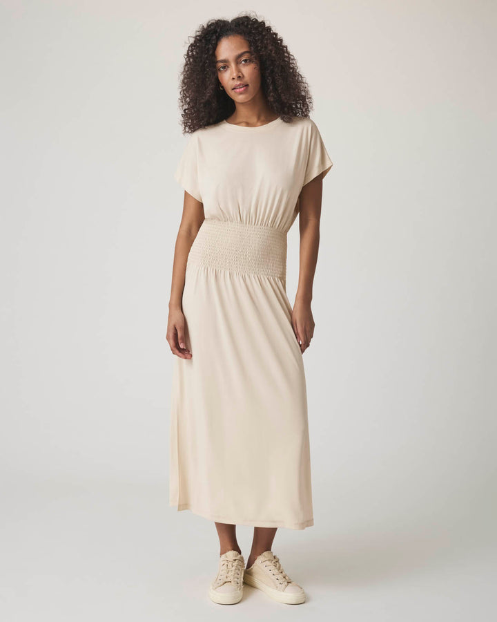strapless open back dress Splendid Giada Smock Waist Sandwash Knit Midi Dress in Moonstone at Nordstrom, Size Medium