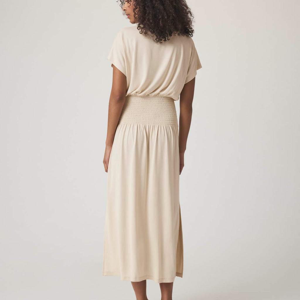 sandwashed jersey maxi dress Splendid Giada Smock Waist Sandwash Knit Midi - Moonstone SCON