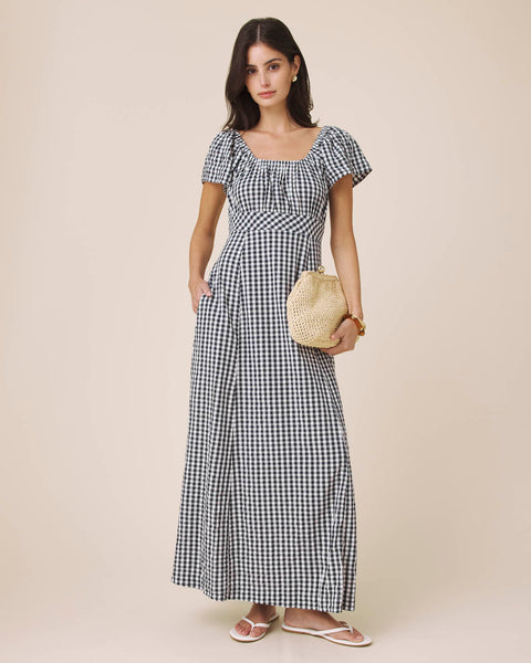 GINGHAM CHECK 2WAY PUFF SLEEVE DRESS Ｍ Gigi Gingham Puff Sleeve Dress | Splendid